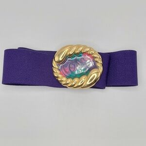 Nan Lewis Stretch Waist Belt Enamel Purple Gold Tone 80s  Vintage